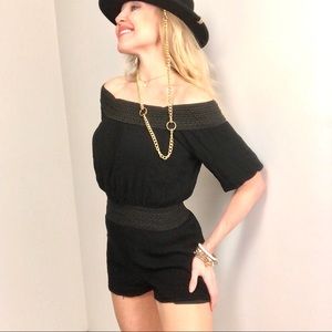 Off Shoulder Romper with Waist and Shoulder Detail